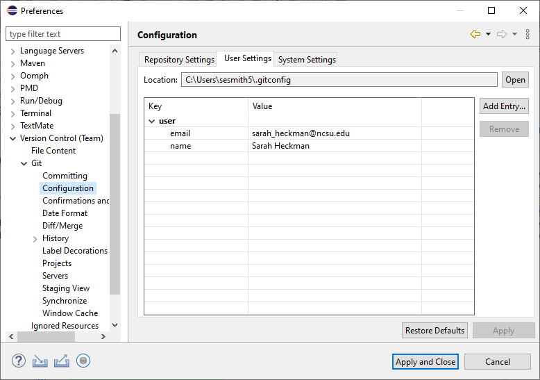 *Git Configuration in Eclipse*