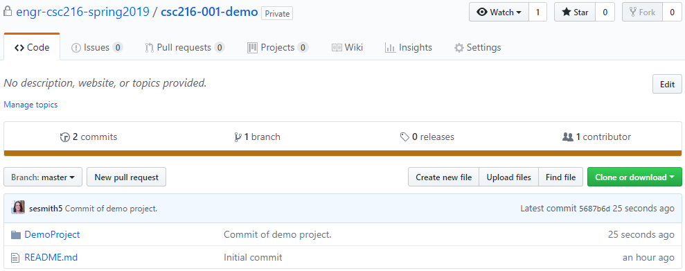 *GitHub with `DemoProject` folder*