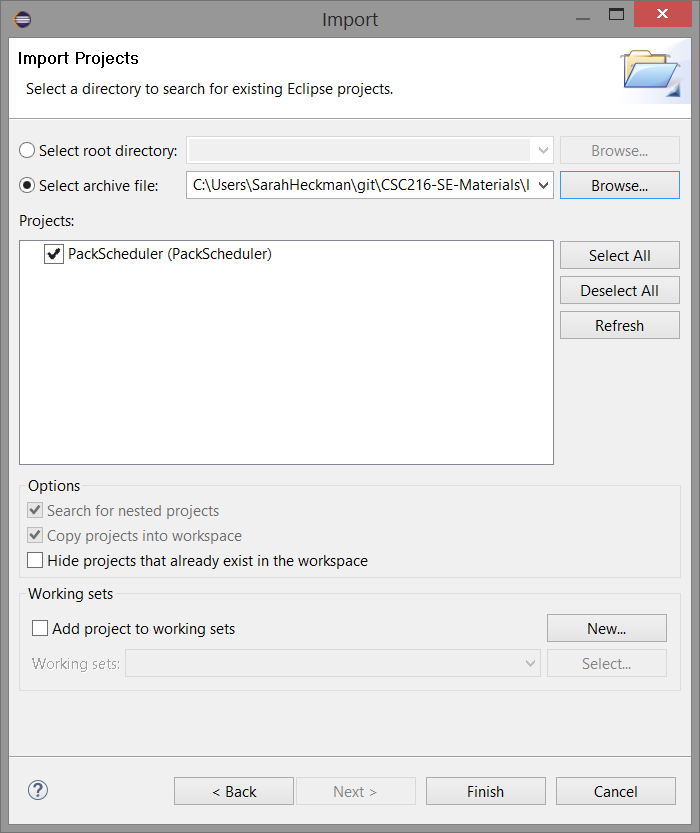 Figure: Selecting Project to Import