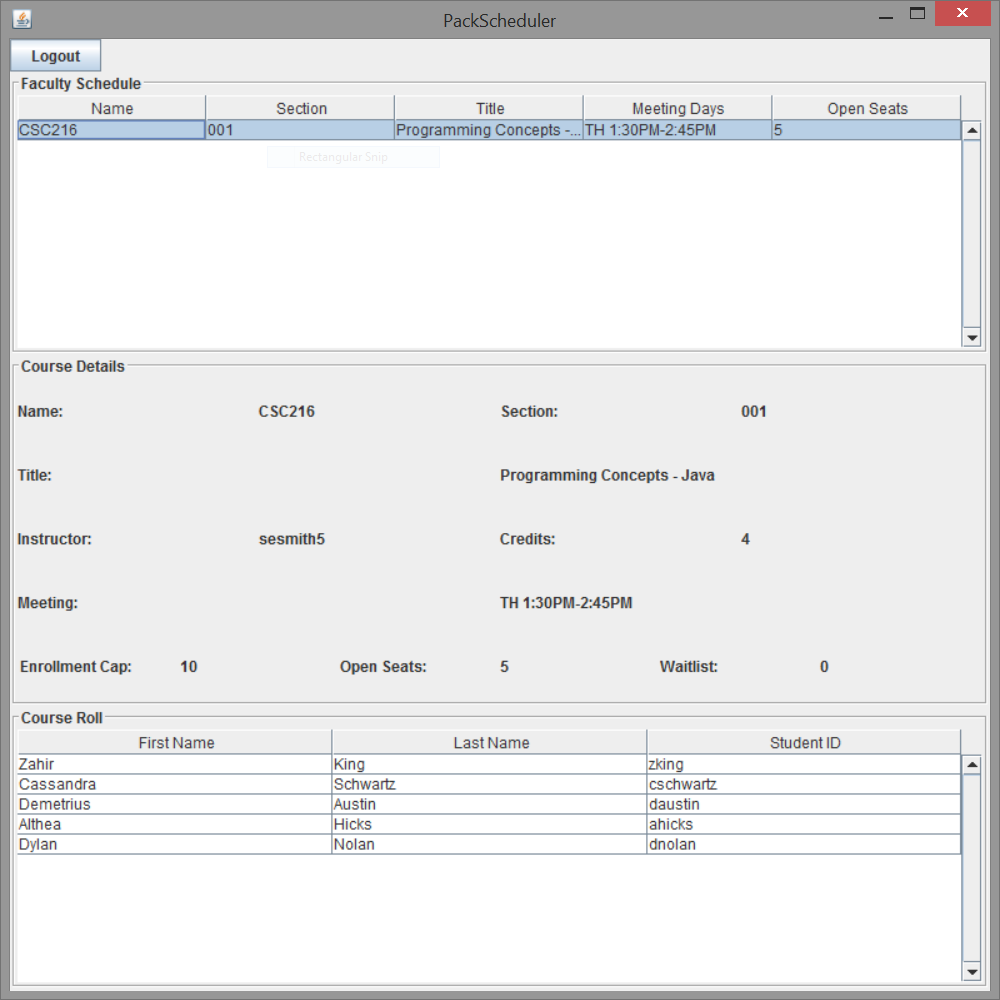 Figure: Lab 12 Faculty SchedulePanel in PackScheduler